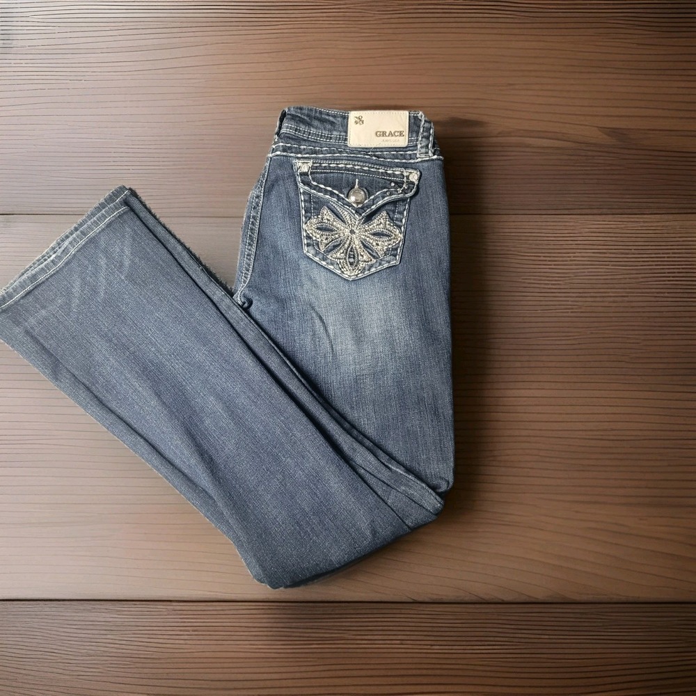 Grace In LA Jeans Womens 30 Blue Easy Fit Mid Rise Bootcut Stretch Denim Western